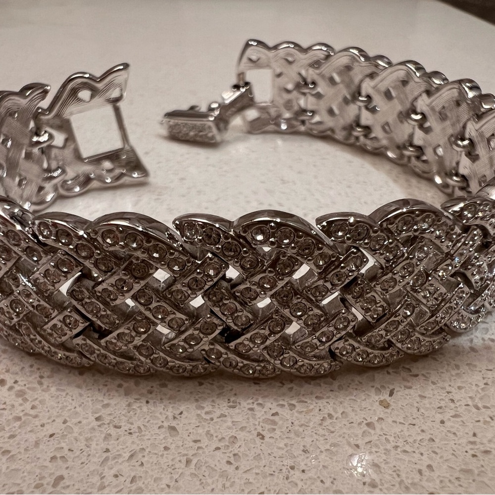 Swarovski Silver Crystal Pave Braided Bracelet